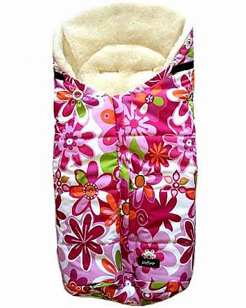 Спальный мешок в коляску №12 - Wintry, шерсть, розовые цветки 
